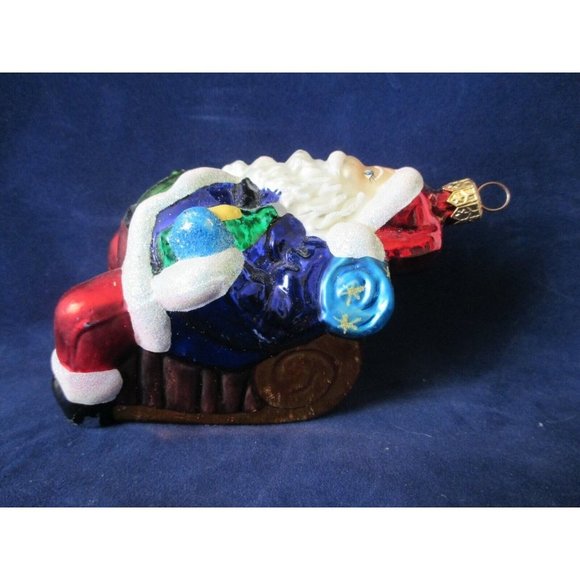 Vintage Christopher Radko Mercury Style Glass Santa On Sleigh w/ Bottle Ornament - Picture 3 of 12